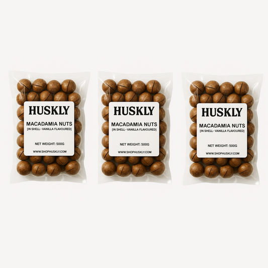 Premium Macadamia Nuts In Shell with Vanilla Infusion – 3 x 500g Packs (1.5kg Total)